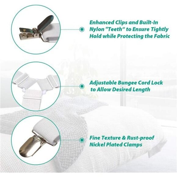 Bed Sheet Holder Straps Fitted Sheet Keepers Bedsheet Holders Fasteners Elastic - Picture 5 of 7